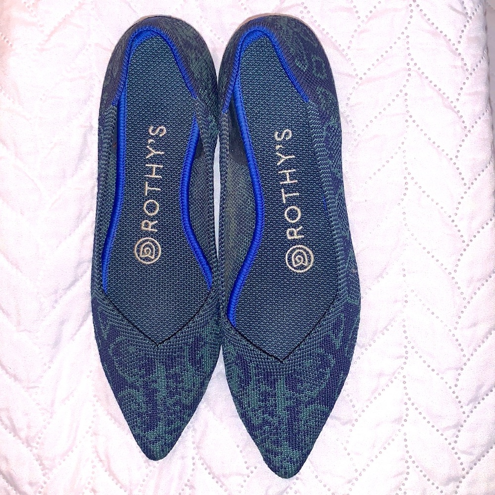 Rothy’s 5.5 Blue and Green Damask print Point Excellent Condition